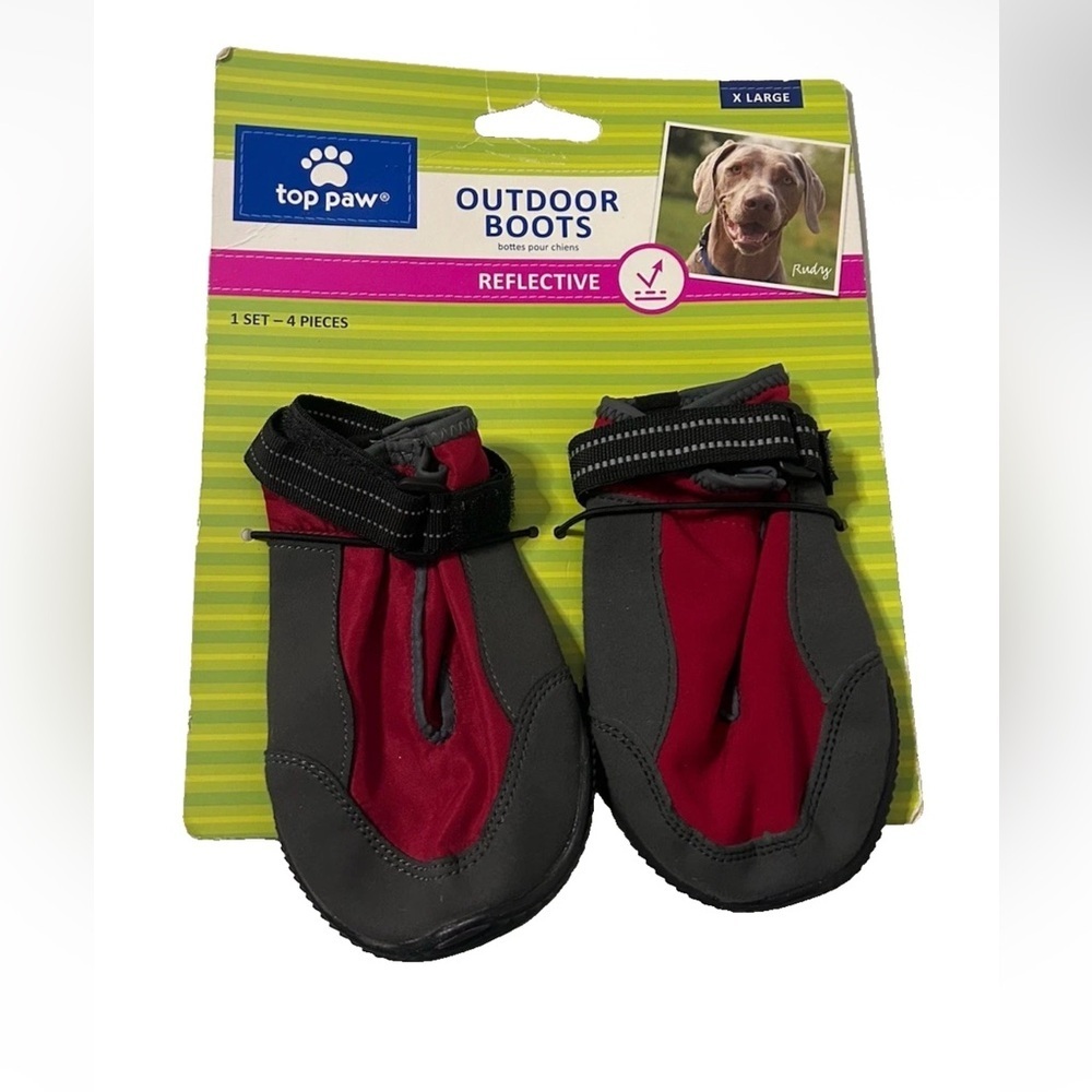 Top Paw Red Reflective Protective Dog Shoes Outdoor Rain/Snow Boots Size XXL 2pc